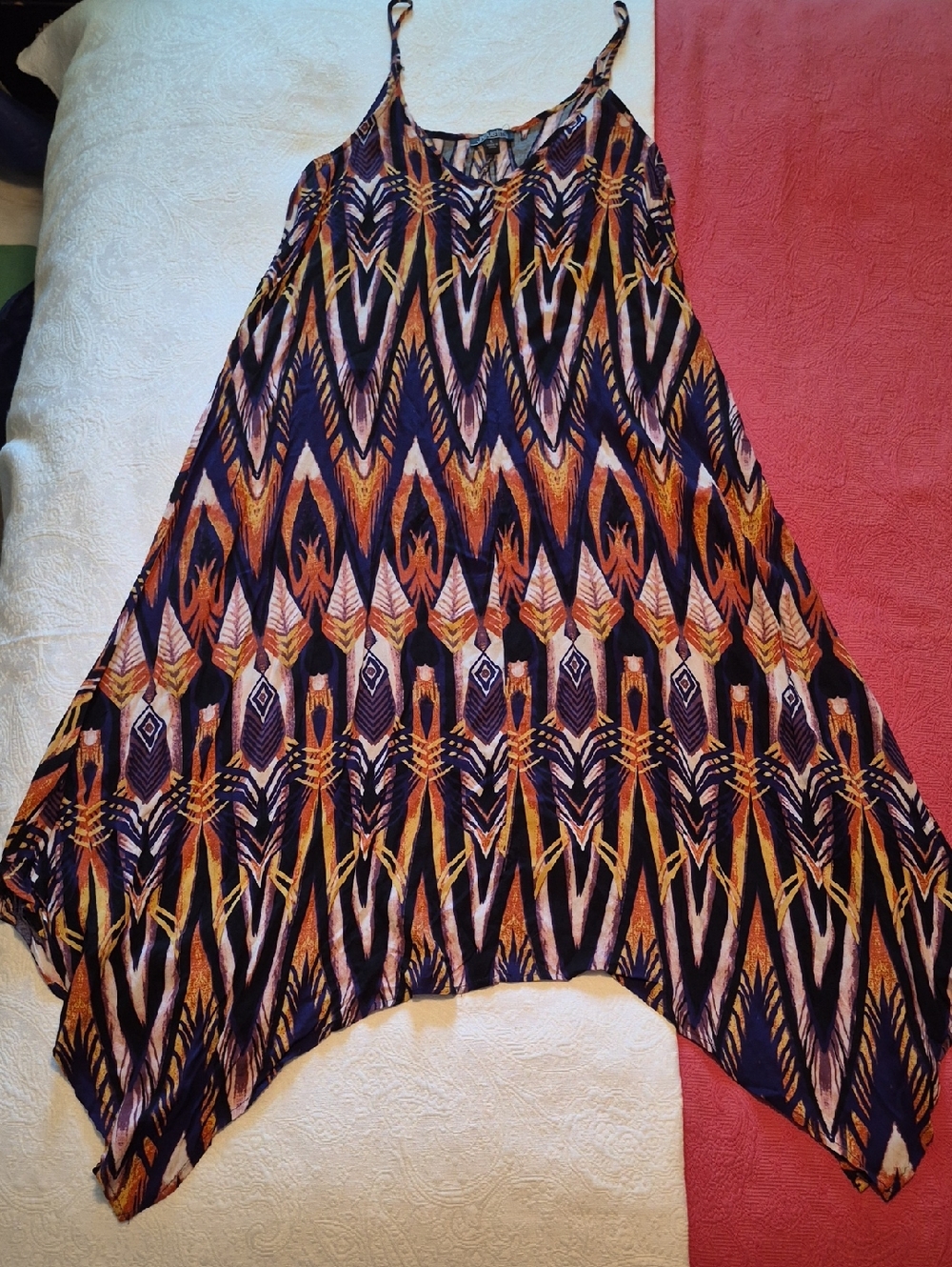 Justify Orange & Navy Geometric Asymmetrical Handkerchief Skirt